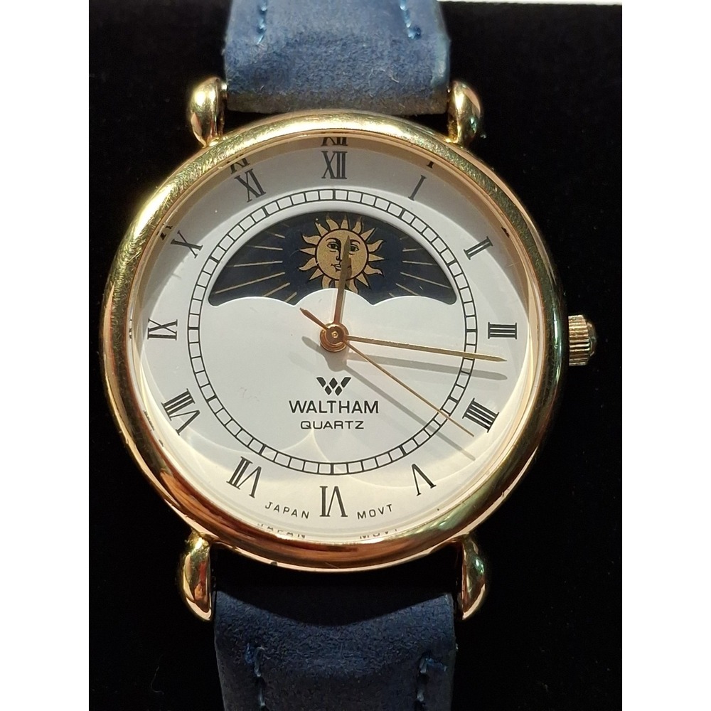 Waltham Ladies Wrist Watch With Blue Band. Day/Night Indicator. New Battery.